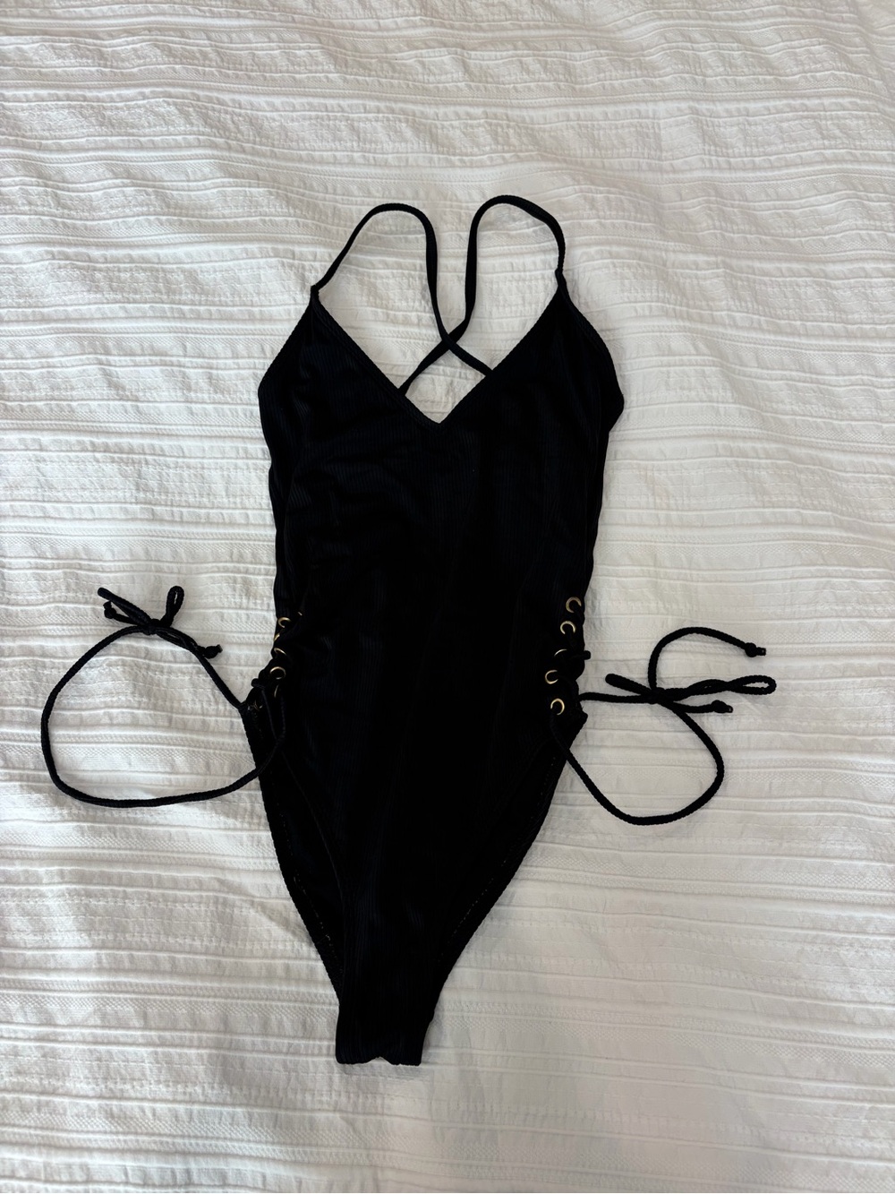 Sexy Black One-Piece Swimsuit with Side Lace-Up - XS